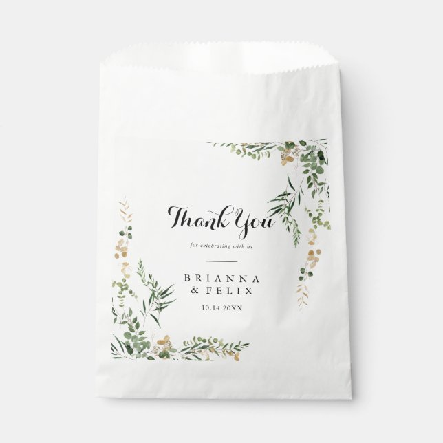 Bolsa De Papel Foliage Tropical Gold Green Gracias Boda (Anverso)