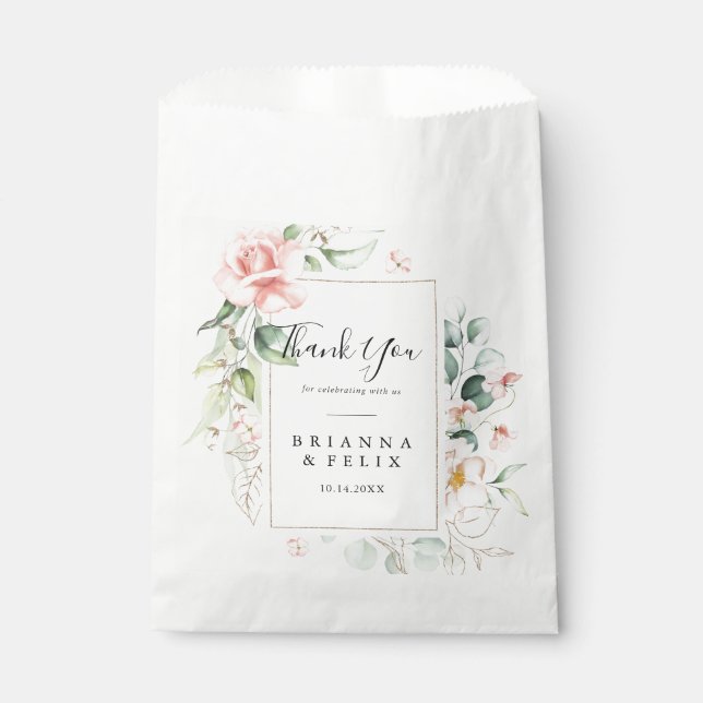 Bolsa De Papel Foliage verde oro geométrico gracias Boda (Anverso)