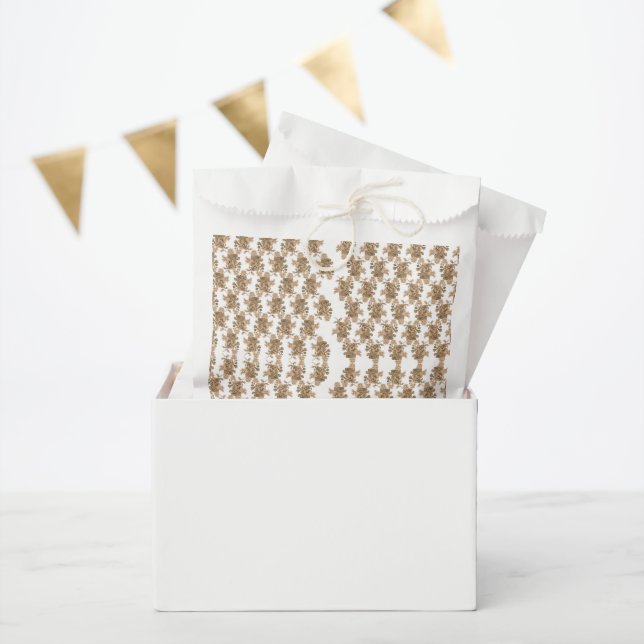 Bolsa De Papel fondo blanco con flores marrones sobre él (Fiesta)