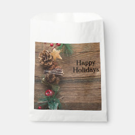 Bolsa De Papel fondo de madera con conos de pino