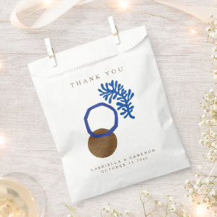 Bolsa De Papel Formas abstractas contemporáneas Art Blue Tan Boda