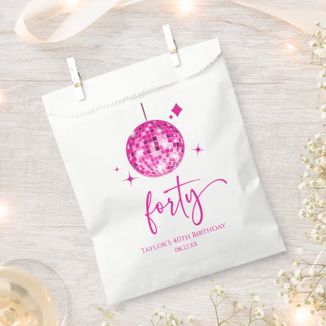 Bolsa De Papel Forty Pink Disco Ball 40th Birthday Party (Cortado)