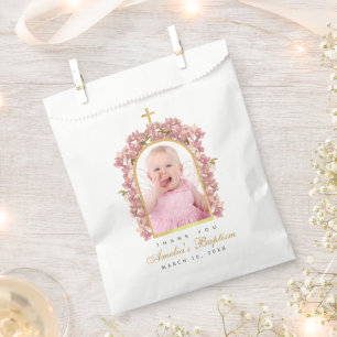 Bolsa De Papel Foto de Bautizo de Niña Orquídeas Rosadas Arco Fal
