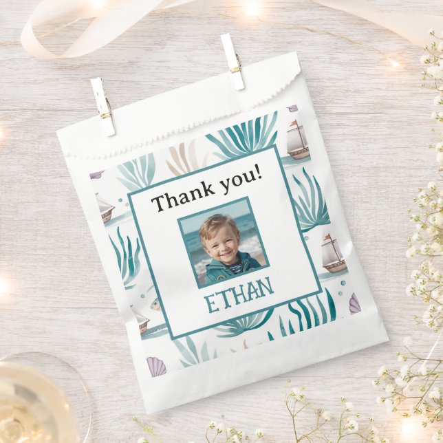 Bolsa De Papel Foto de cumpleaños del océano náutico gracias (Cortado)