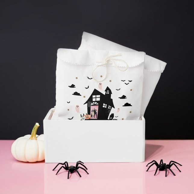 Bolsa De Papel Fotomonada Personalizado del partido Halloween en  (Spooky Haunted House Halloween Party Custom Photo Favor Bag)