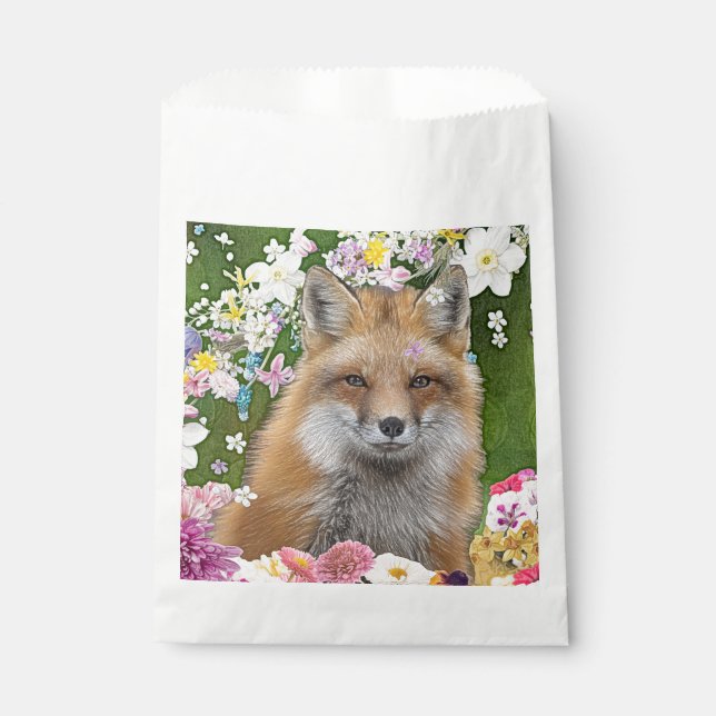 Bolsa De Papel Fox de cuento de hadas en campo de flores (Anverso)