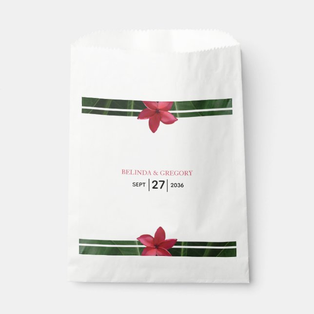 Bolsa De Papel Frangipani Rojo Plumeria Boda (Anverso)