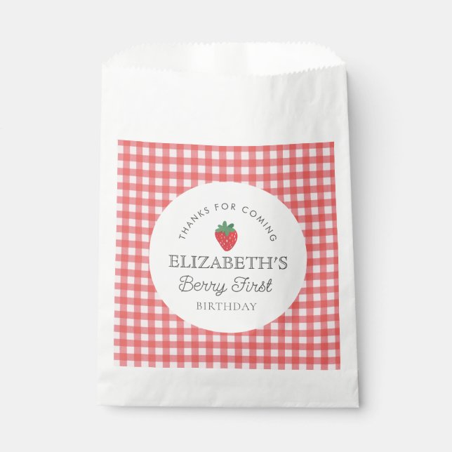 Bolsa De Papel Fresa Berry primer cumpleaños de picnic (Anverso)