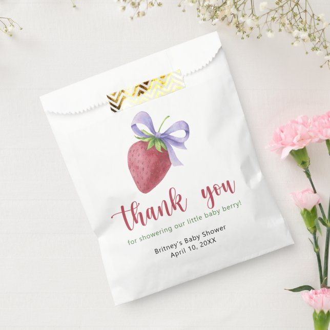 Bolsa De Papel Fresa dulce con un arco - gracias (Sellado)