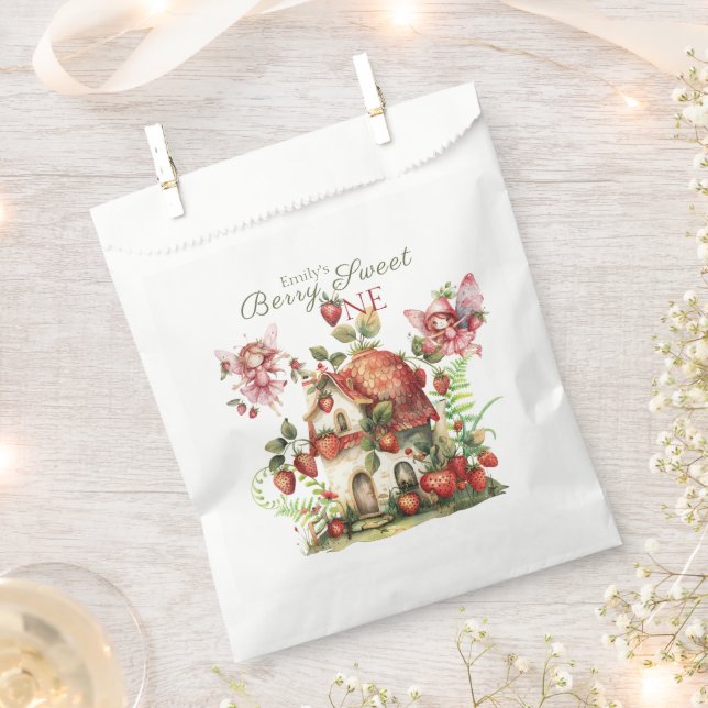 Bolsa De Papel Fresa Fairy Berry Sweet Chicas Primer Cumpleaños (Cortado)