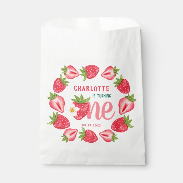 Bolsa De Papel Fresa primer cumpleaños bebé Berry Sweet Fiesta (Anverso)
