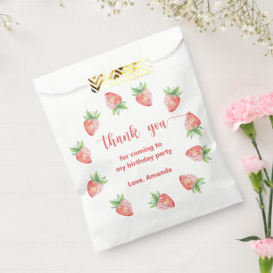 Bolsa De Papel Fresas acuarela 1er cumpleaños gracias