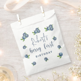 Bolsa De Papel Fresas de color azul fiesta de primer cumpleaños