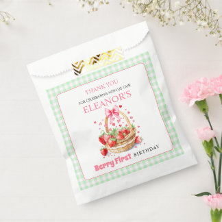 Bolsa De Papel Fresas menta Cumpleaños Berry Primero Gracias