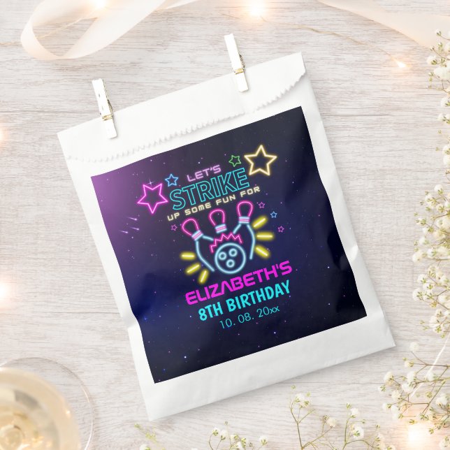 Bolsa De Papel Fun Bowling Neon  Birthday Girl (Cortado)