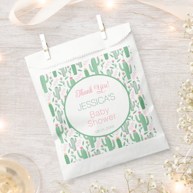 Bolsa De Papel Fun Retro Cactus Suculento Floral Baby Shower (Cortado)