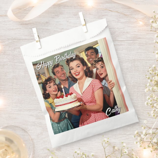 Bolsa De Papel Funny Retro Friends Personalized  Birthday (Cortado)
