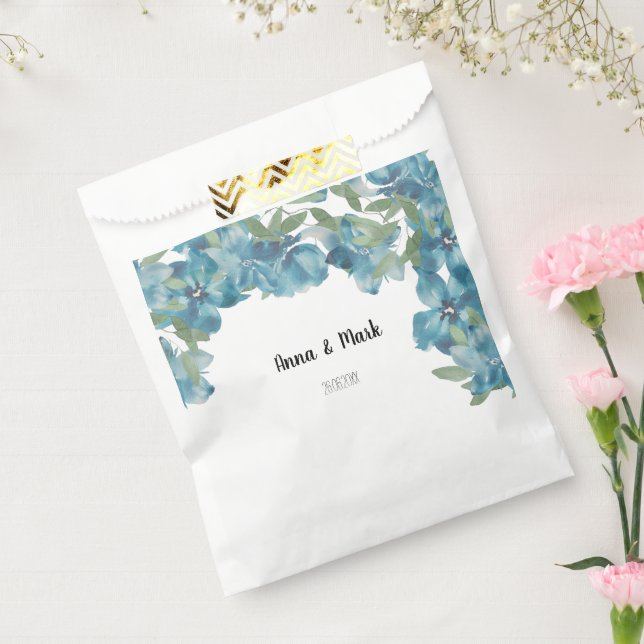 Bolsa De Papel Fusión Floral Azul Acuarela Pintada a Mano (Sellado)