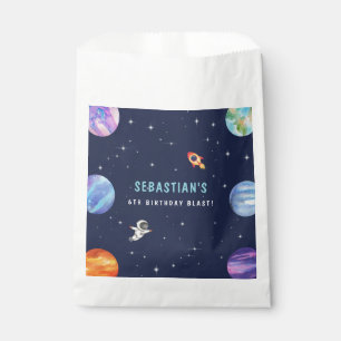 Bolsa De Papel Galaxy Rocket Ship Cute Birthday Fiesta Azul