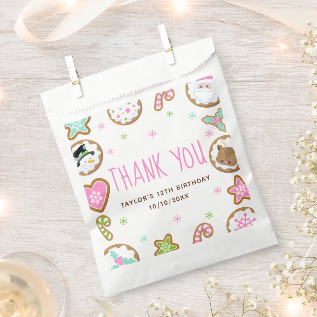 Bolsa De Papel Galletas De Navidad Cumpleaños Fiesta Rosa Gracias (Cortado)