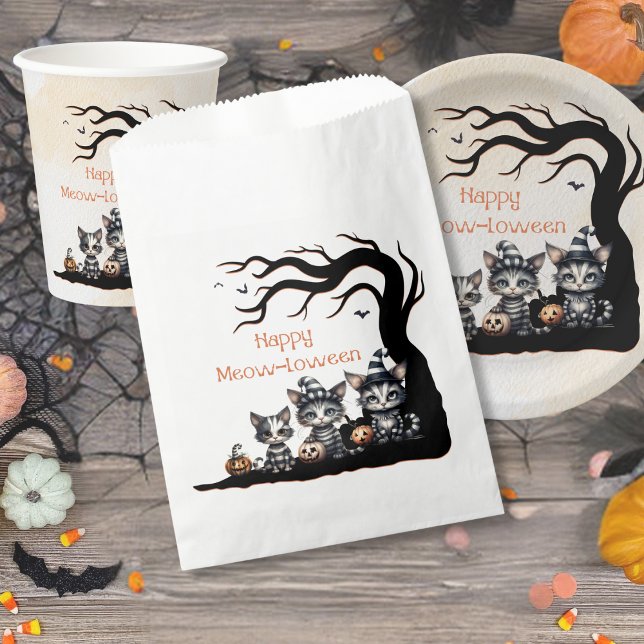 Bolsa De Papel Gatitos fantasmas de Halloween con rayas negras (Subido por el creador)