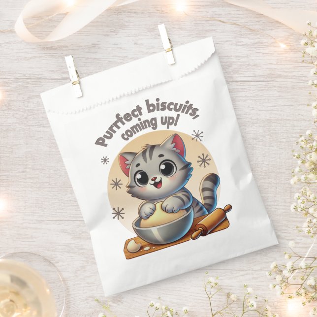 Bolsa De Papel Gato de rodillas "Procure galletas, venga" (Cortado)