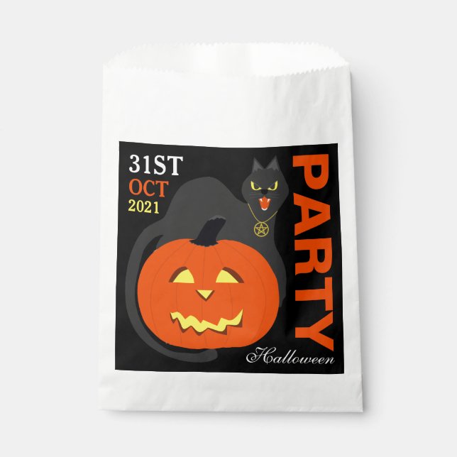 Bolsa De Papel Gato en calabaza, Halloween (Anverso)