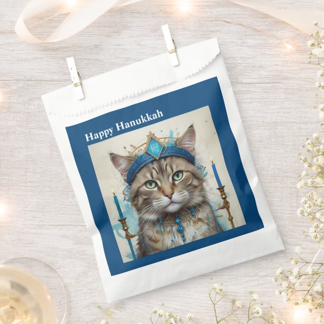 Bolsa De Papel Gato festivo disfrazado de hanukkah juguetón (Cortado)