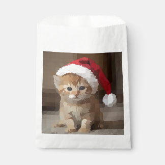 Bolsa De Papel Gato fofo em noite de Natal.