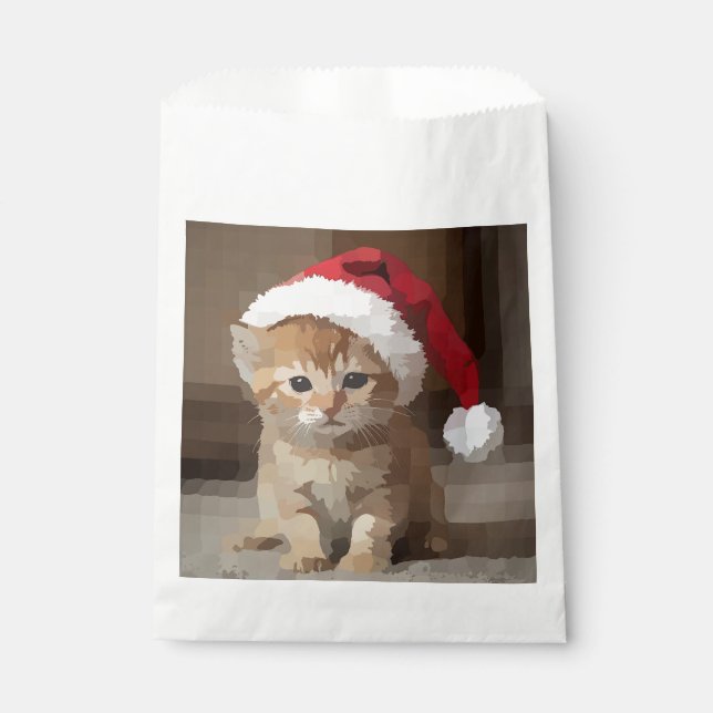 Bolsa De Papel Gato fofo em noite de Natal. (Anverso)