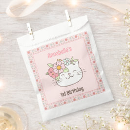 Bolsa De Papel Gato Kitten Gato Chica Rosa Primer Cumpleaños