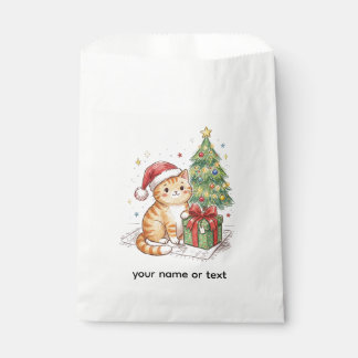 Bolsa De Papel Gato Naranja Lindo Sombrero de Santa Adorno de Nav