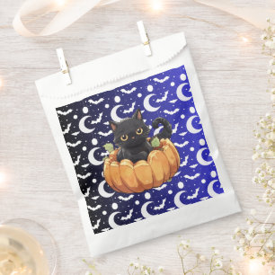 Bolsa De Papel Gato Negro Calabaza Luna Estrellas Feliz Halloween