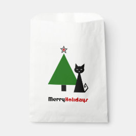 Bolsa De Papel Gato negro con árbol de navidad