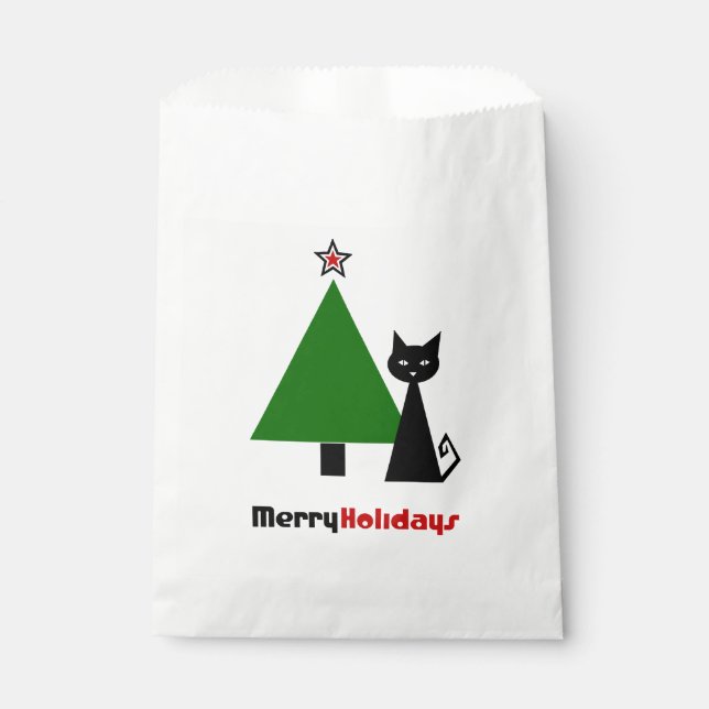 Bolsa De Papel Gato negro con árbol de navidad (Anverso)