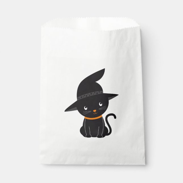 Bolsa De Papel Gato Negro Con Halloween Gorra Brujero (Anverso)