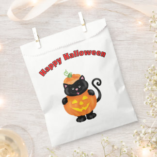 Bolsa De Papel Gato negro con traje de calabaza