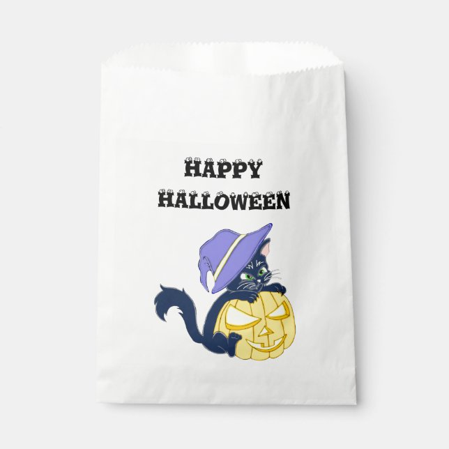 Bolsa De Papel Gato negro de Halloween y calabaza (Anverso)