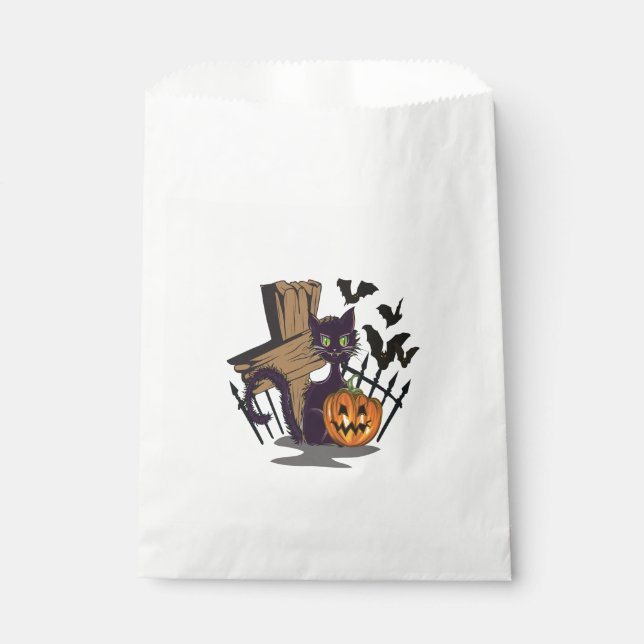 Bolsa De Papel Gato negro de lápida golpea Halloween (Anverso)