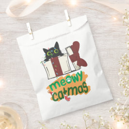Bolsa De Papel Gato negro de Santa Claus enredado en luces de árb