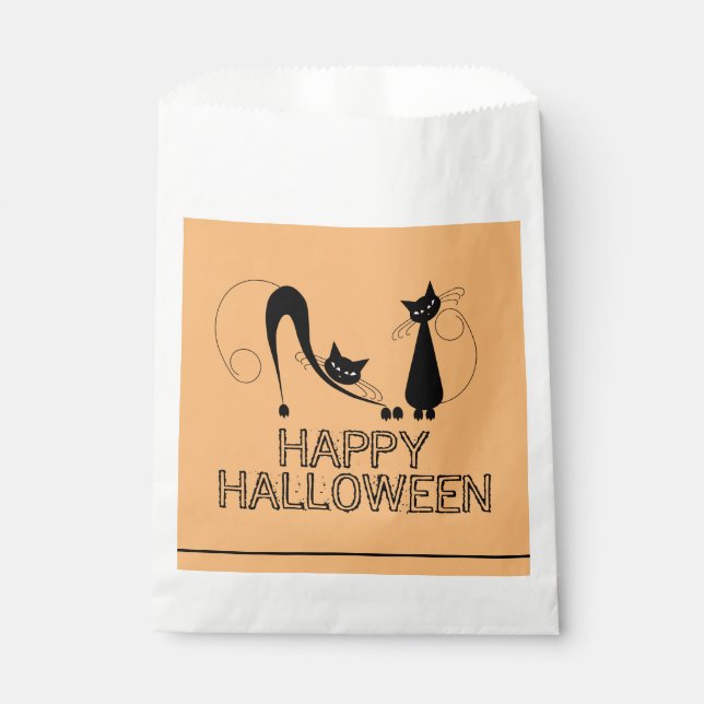 Bolsa De Papel Gato negro elegante, Halloween feliz (Anverso)