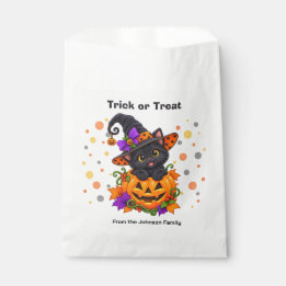 Bolsa De Papel Gato Negro en Calabaza de Halloween Personalizada
