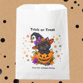 Bolsa De Papel Gato Negro en Calabaza de Halloween Personalizada
