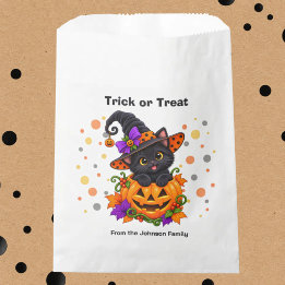 Bolsa De Papel Gato Negro en Calabaza Truco o Trato