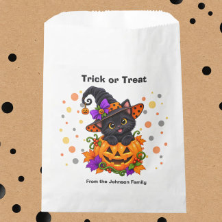 Bolsa De Papel Gato Negro en Calabaza Truco o Trato