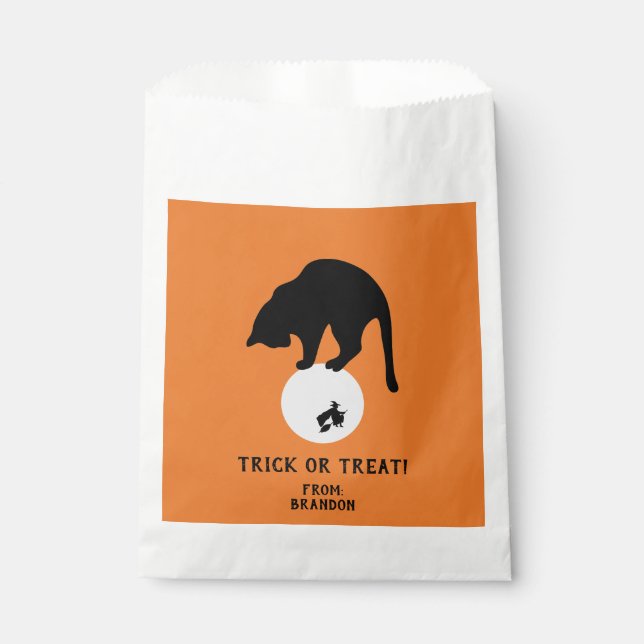 Bolsa De Papel Gato negro retro en la Halloween lunar (Anverso)