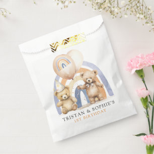 Bolsa De Papel Gemelos primera acuarela de cumpleaños Teddy Bears