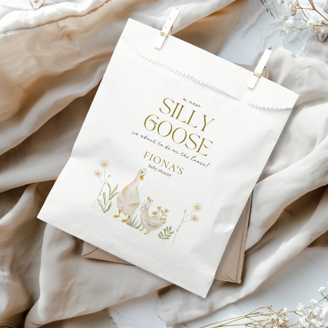 Bolsa De Papel Género de la acuarela de ganso suave Baby Shower n (Silly Goose Baby Shower Theme Favor Bag Cute Custom Aesthetic Watercolor Beige Gingham)