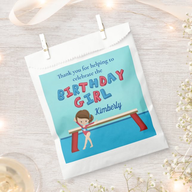 Bolsa De Papel Gimnasia Brunette Chica Gymnast Birday Party (Cortado)