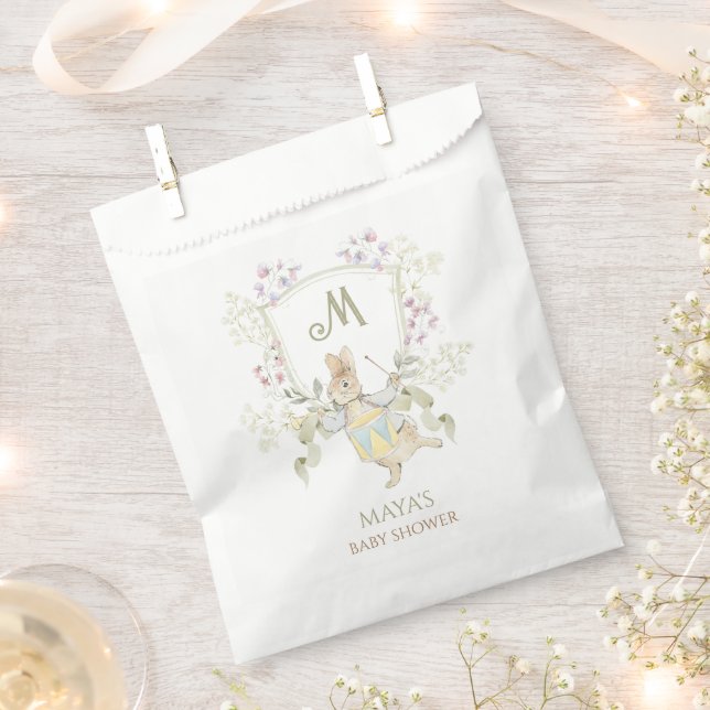 Bolsa De Papel Gingham Peter the Rabbit Monograma Baby Shower (Cortado)
